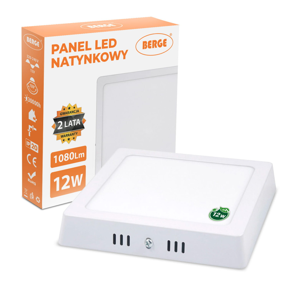 BERGE LED panel štvorcový 170x170x35mm prisadený - 12W - 230V - 860Lm - studená biela