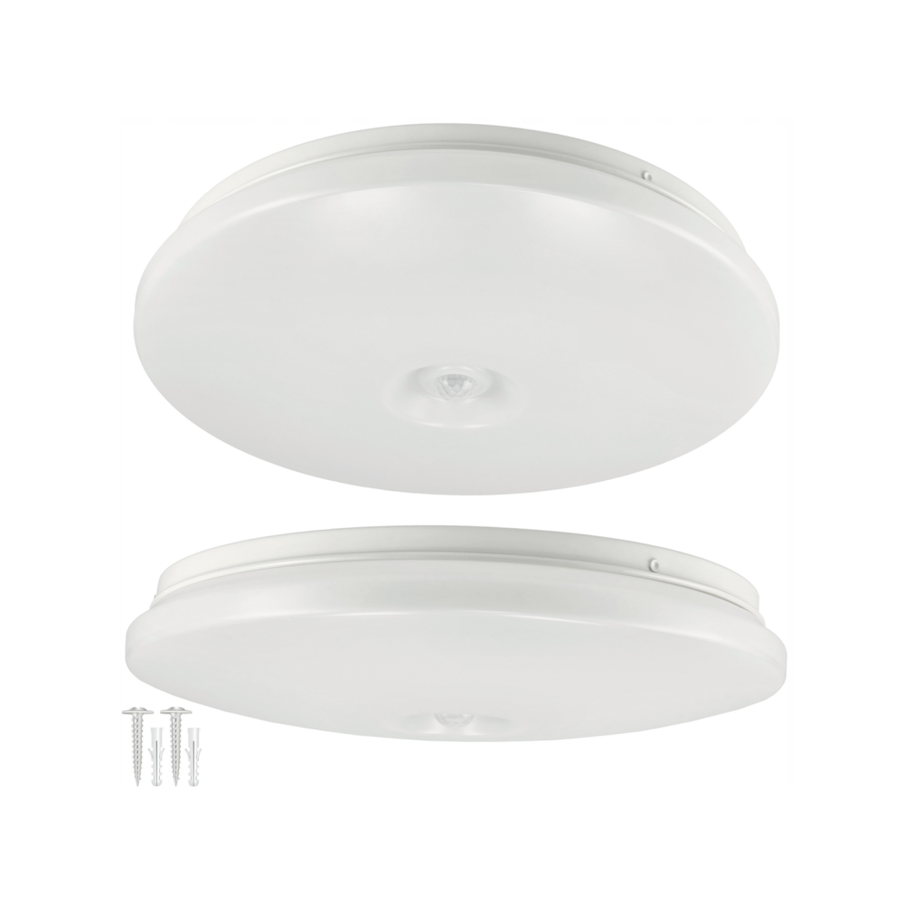 BERGE Stropný LED panel, prisadený, 2x E27, okrúhly, s CLIO senzorom pohybu a súmraku