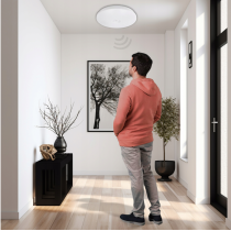 BERGE Stropný LED panel, prisadený, 2x E27, okrúhly, s CLIO senzorom pohybu a súmraku