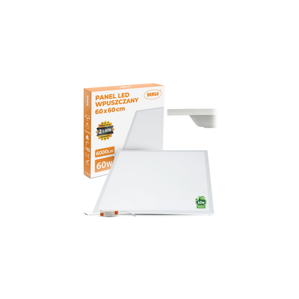 BERGE LED panel 60x60 - 60W - 4400lm - 4000k - neutrálna farba - zapustená biela