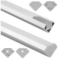 ECOLIGHT Rohový profil pre LED pásky, 2m, elox + opálové tienidlo + 2x krytky