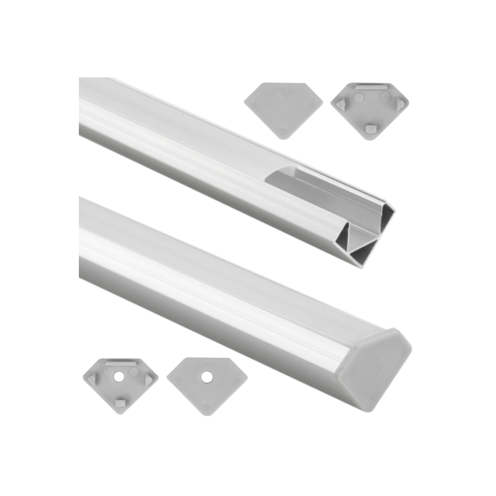 ECOLIGHT Rohový profil pre LED pásky, 2m, elox + opálové tienidlo + 2x krytky