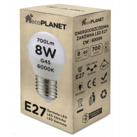ecoPLANET LED žiarovka E27 - G45 - 8W - 700lm - studená biela