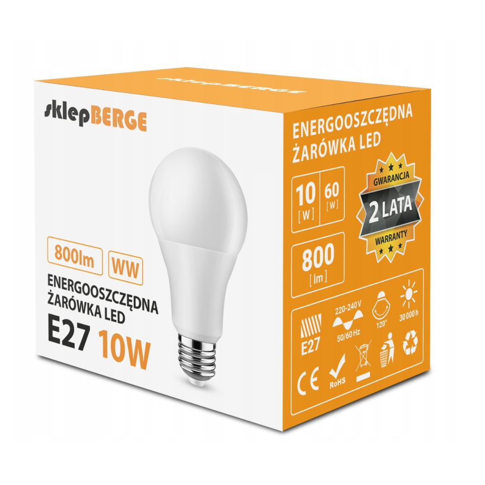 BERGE LED žiarovka - E27 - 10W - 800Lm - teplá biela