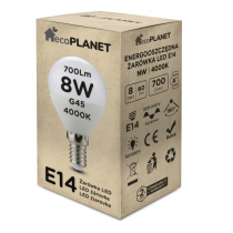 ecoPLANET LED žiarovka E14 - G45 - 8W - 700lm - neutrálna biela