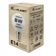 ecoPLANET LED žiarovka G45 - E14 - 8W - 700lm - studená biela