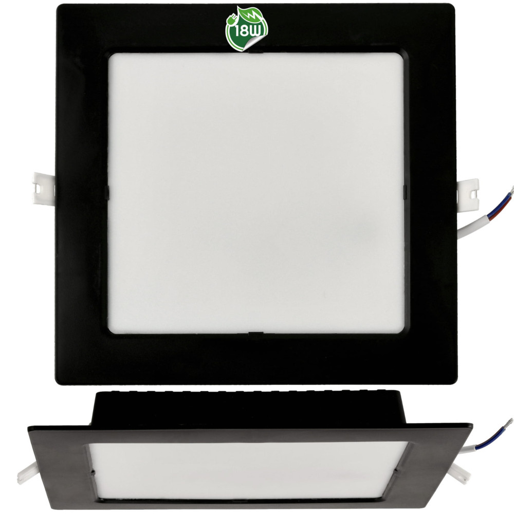 BERGE Štvorcový LED pabel zapustený - čierny - 18W - PC - neutrálna biela