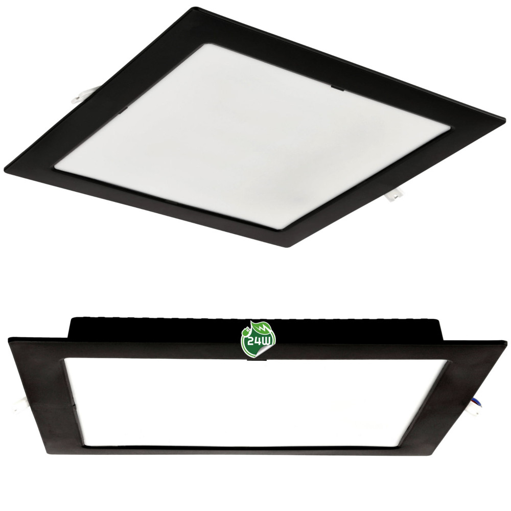 BERGE Štvorcový LED panel zapustený čierny - 24W - PC - neutrálna biela