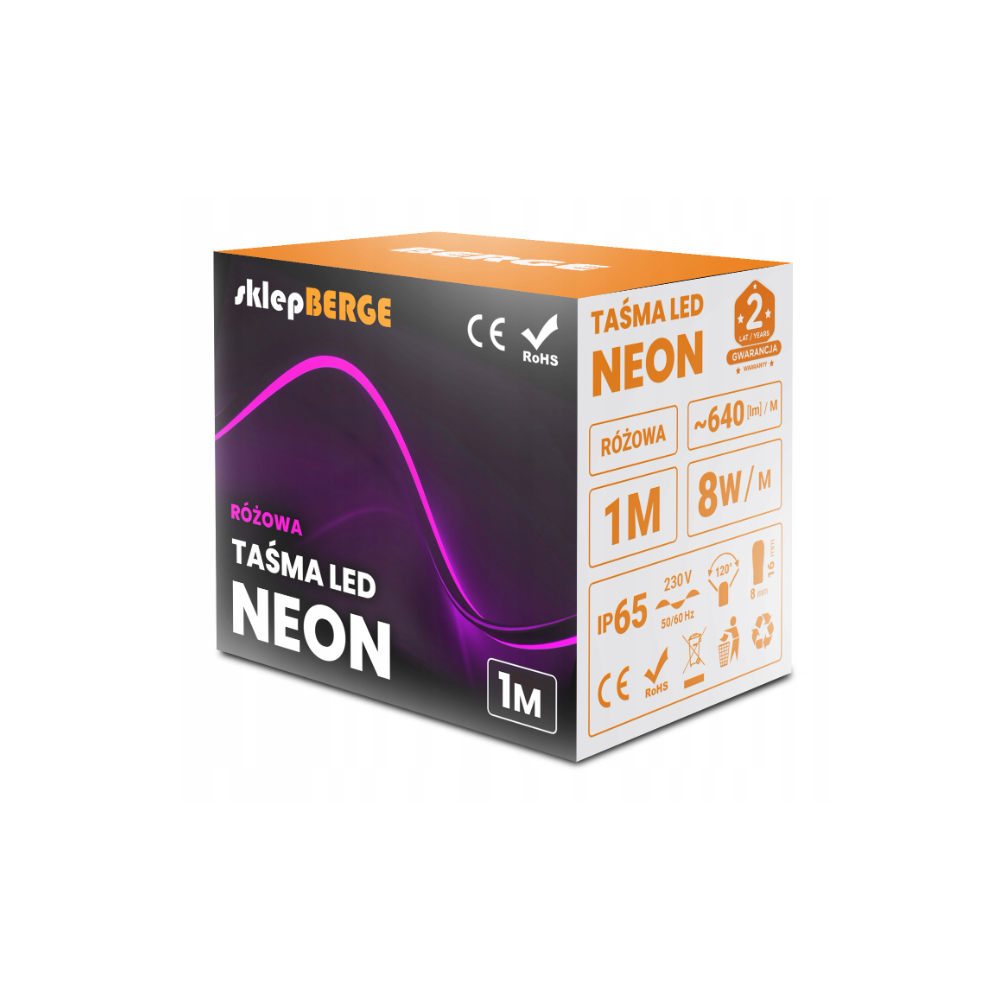 ECOLIGHT LED pásik NEON - 230V - 1m - 8W/m - IP68 - vodotesný - ružová