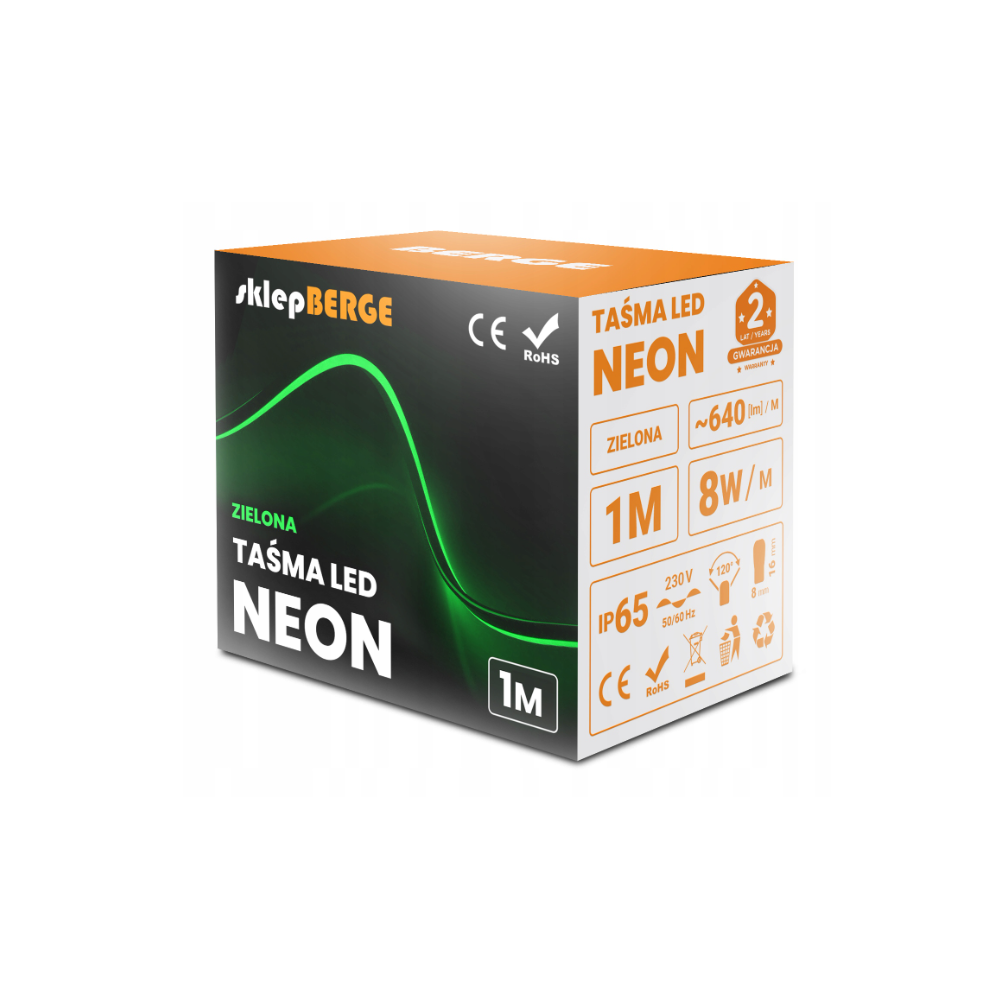 ECOLIGHT LED pásik NEON - 230V - 1m - 8W/m - IP68 - vodotesný - zelená