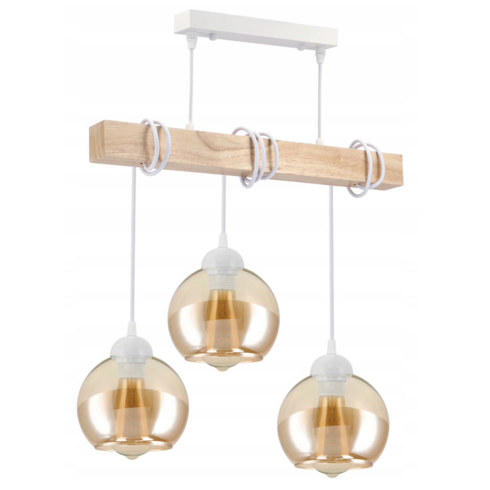BERGE Drevená LED stropná závesná lampa 3xE27 - biela