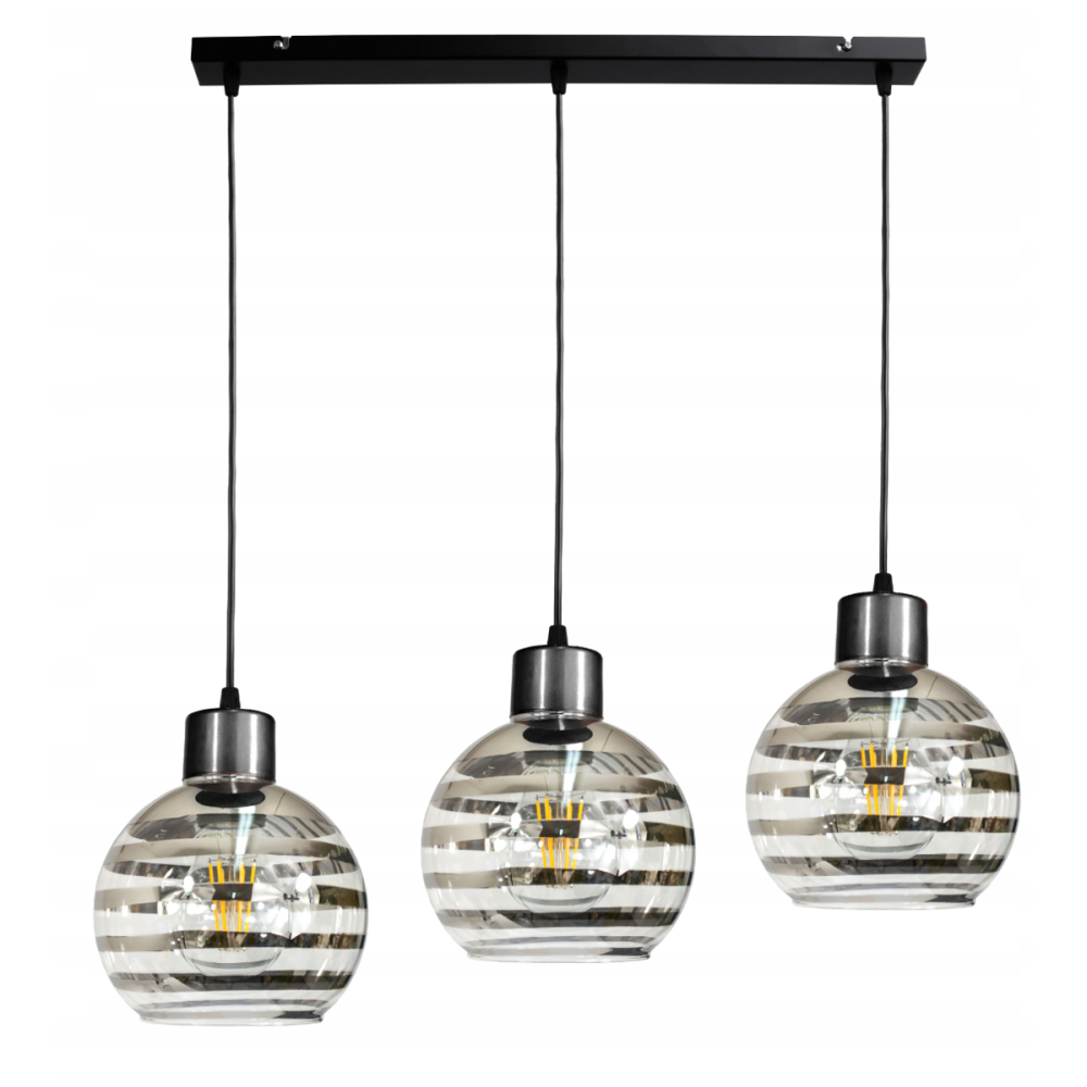 BERGE Sklenená LED závesná lampa 3xE27 - guľové horizontálne pruhy