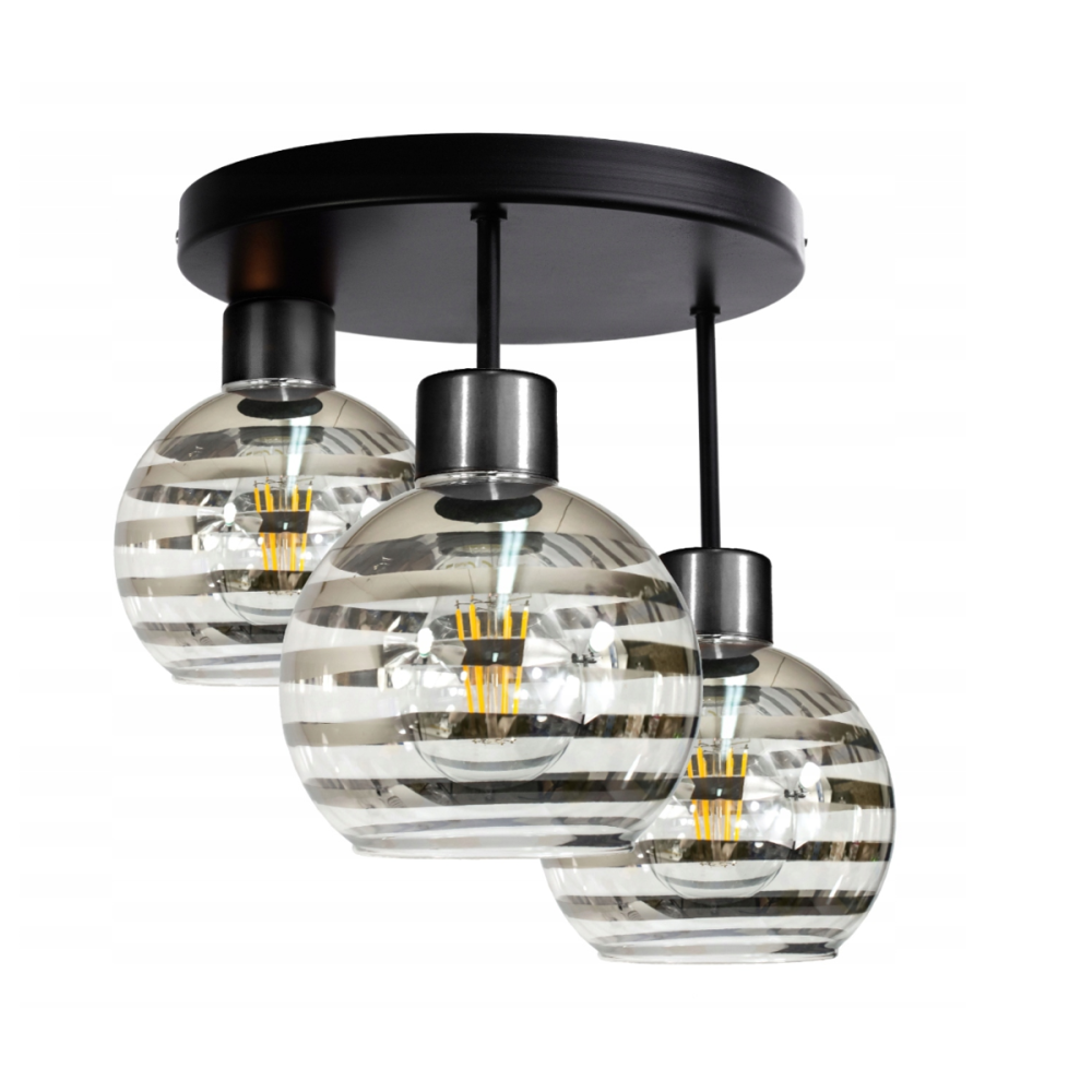 BERGE Sklenená LED závesná lampa 3xE27 - guľové horizontálne pruhy
