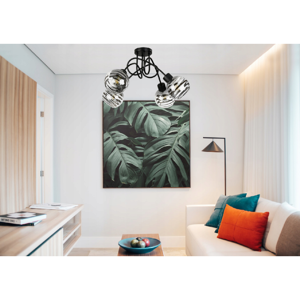 BERGE Sklenená LED závesná lampa 4xE27 - okrúhle horizontálne pruhy