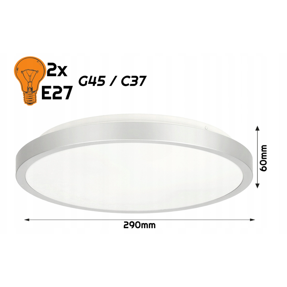 LED Plafond 2xE27 IP20 SEMO-R STRIEBORNÁ