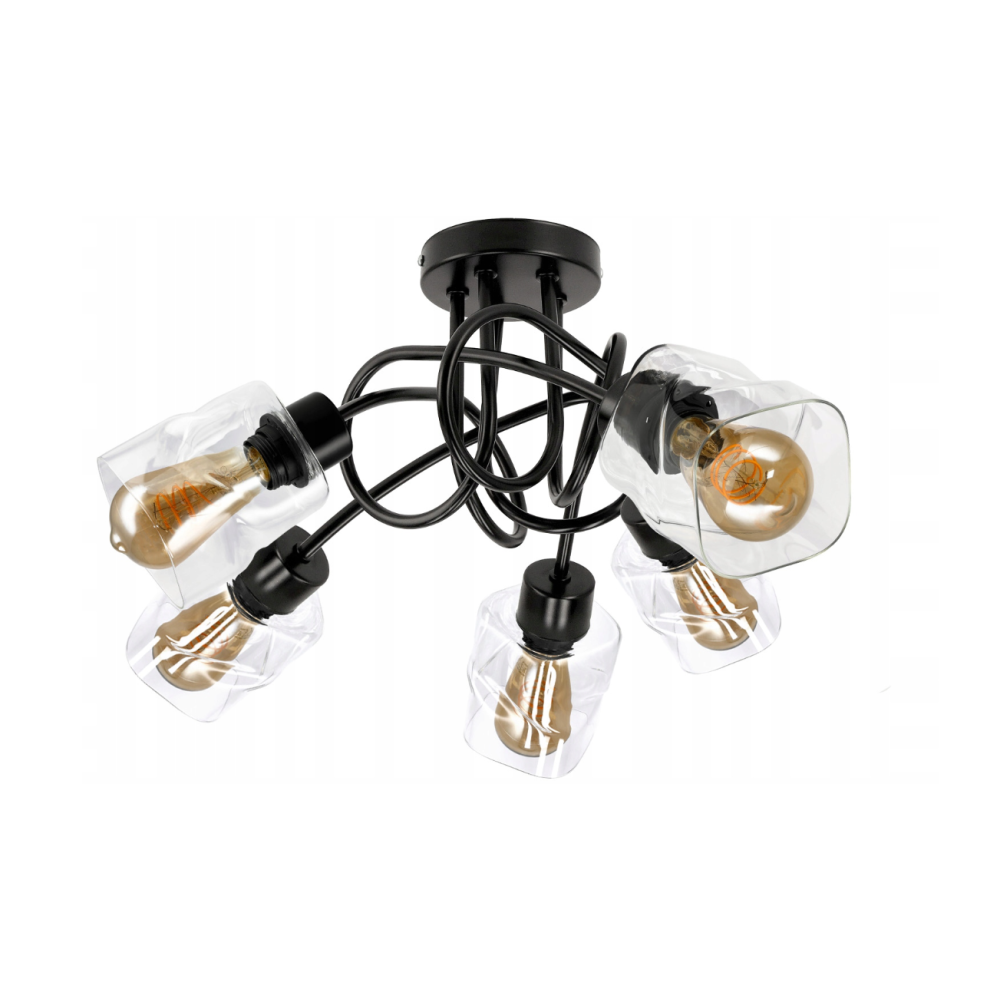 BERGE LED luster stropné svietidlo 5xE27, skladací, priehľadný sklenený štvorec