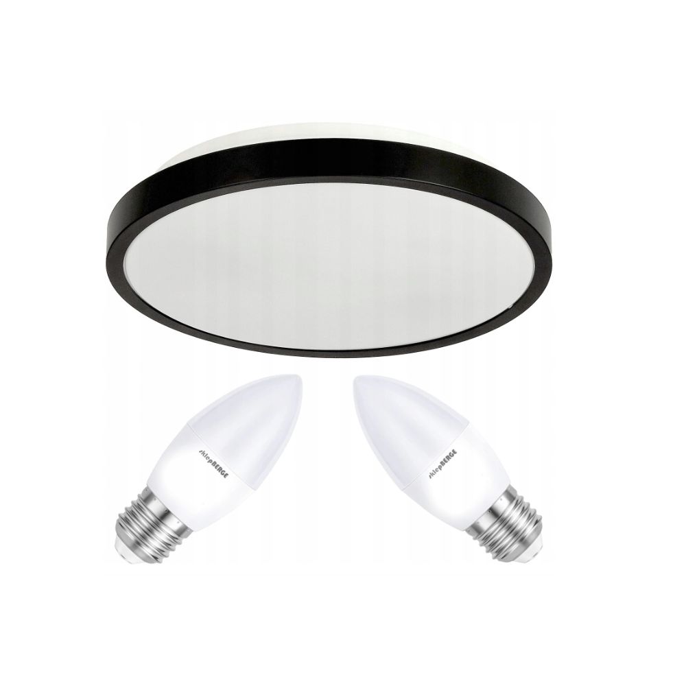 BERGE LED stropné svietidlo 2xE27 IP20 LARI-R BLACK + 2x E27 10W teplá biela sviečka