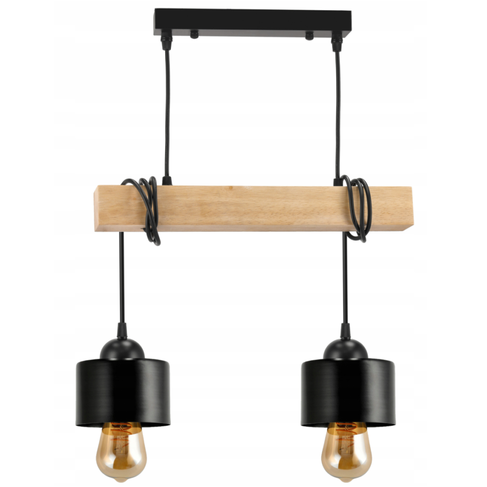 BERGE LED závesné stropné svietidlo drevený trám 2xE27 Luster Loft Cup Black
