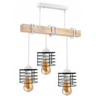 BERGE LED závesné stropné svietidlo, drevené, biele, 3xE27, loft pružina