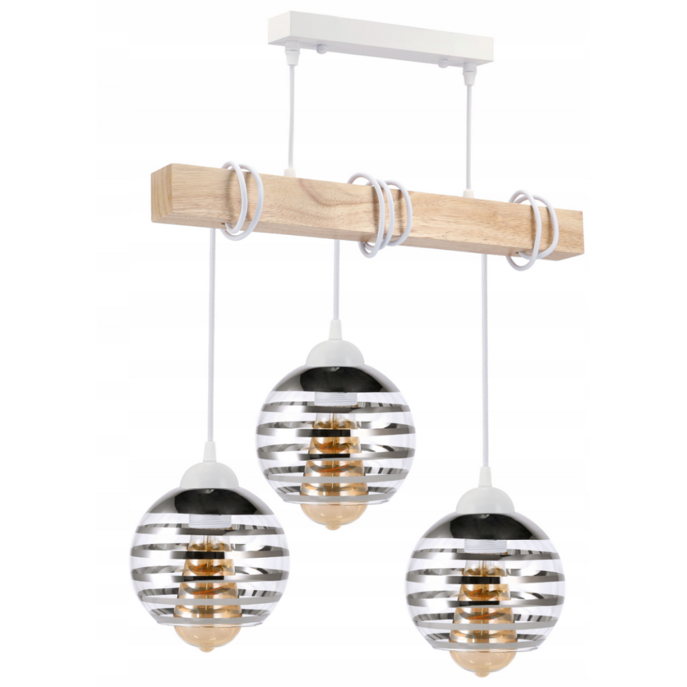 BERGE LED závesné stropné svietidlo, drevený trám, 3xE27 loft - biela