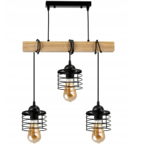 BERGE LED závesné stropné svietidlo, drevený trám, 3xE27, loft pružina