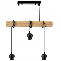 BERGE LED závesné stropné svietidlo, drevený trám, 3xE27, loft pružina
