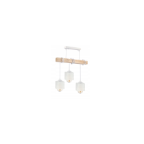 BERGE LED závesné stropné svietidlo, drevený trám, 3xE27, loft, mliečna kocka - biela