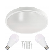 BERGE Okrúhle biele prisadené stropné svietidlo N/T 2x E27 + 2x LED žiarovka