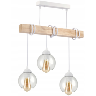 BERGE Závesné LED stropné svietidlo 3xE27 drevený trám - guľa - biela