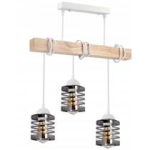 BERGE Závesné LED stropné svietidlo 3xE27 drevený trám - sklenené lišty - biele