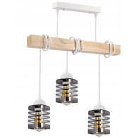 BERGE Závesné LED stropné svietidlo 3xE27 drevený trám - sklenené lišty - biele