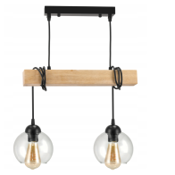 BERGE Závesné stropné svietidlo LED drevený trám 2xE27 Lustrová guľa bezfarebná
