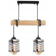 BERGE Závesné stropné svietidlo LED drevený trám 2xE27 Lustrové sklenené pásky