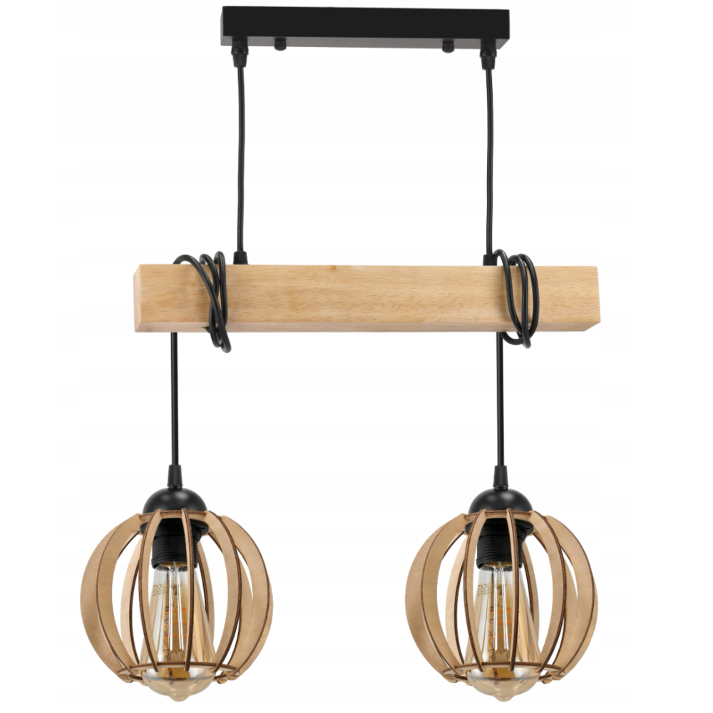 BERGE Závesné stropné svietidlo LED drevený trám 2xE27 Wooden Ball Luster