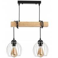 BERGE Závesné stropné svietidlo LED drevený trámový 2xE27 Drôtený guľový luster