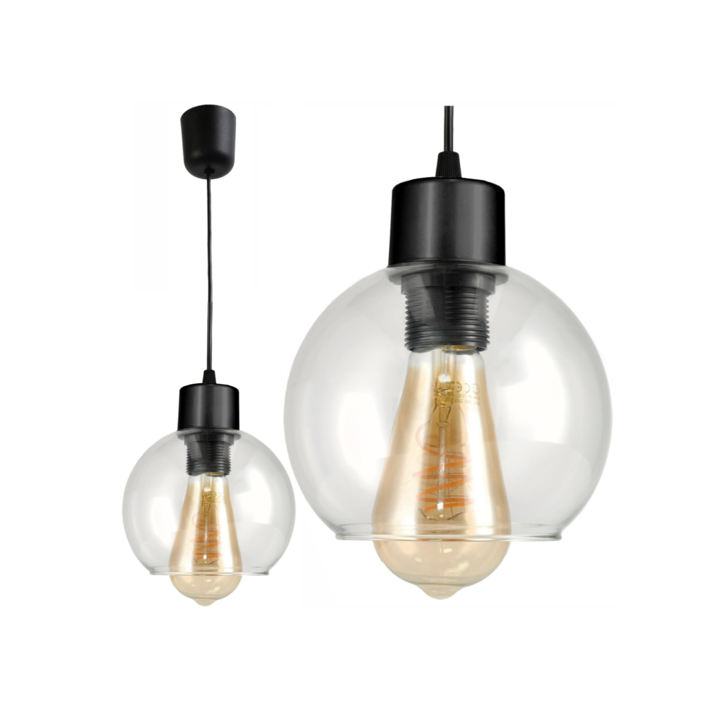 BERGE E27 LED luster závesné svietidlo, sklenená guľa, priehľadné
