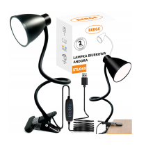 BERGE Andora LED stolná lampa s klipom 1xE27 čierna