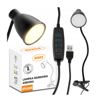 BERGE Andora LED stolná lampa s klipom 1xE27 čierna