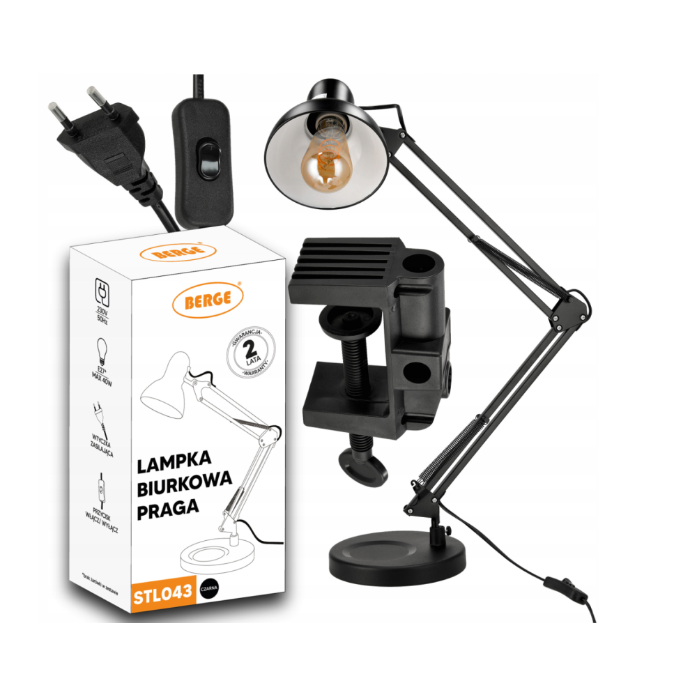 BERGE Stolová lampa XL Praga 1xE27 LED čierna