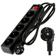 BERGE Predlžovačka -5 zásuviek - 1,5 m - čierna s vypínačom