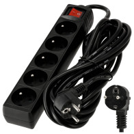 BERGE Predlžovačka 5 zásuviek 5m čierna IP20 s vypínačom 3680W