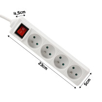 BERGE Predlžovací kábel 3m - 4 zásuvky - biely s vypínačom
