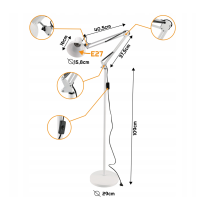LED stojacia lampa 1xE27 185cm biela