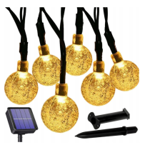 BERGE LED solárna reťaz - 30x LED žiarovka gule - 5m