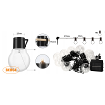 BERGE Vonkajšia reťaz GIRLAND solárna 5m + 10 LED žiaroviek IP44