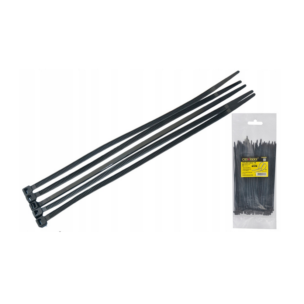 CROWNMAN Nylonová sťahovacia páska 4,8x300mm čierna - 100ks