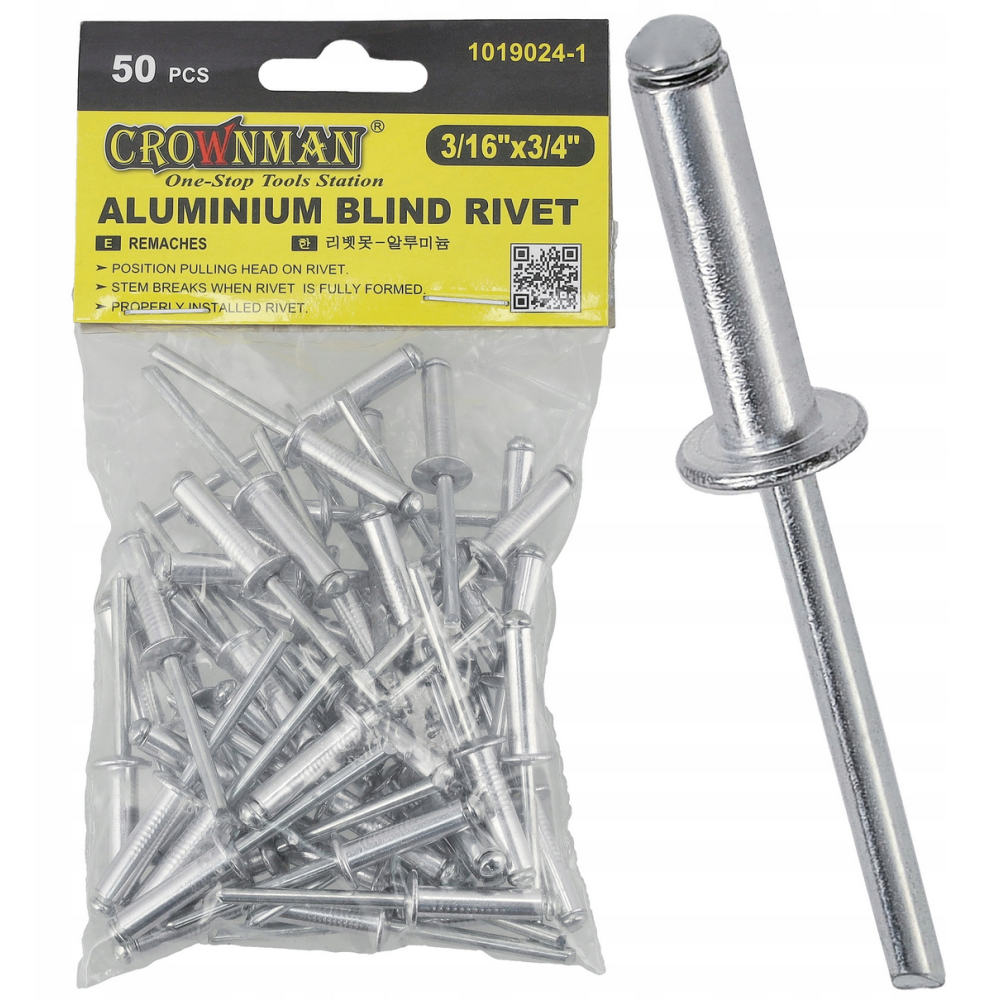 CROWNMAN Hliníkové trhacie nity 4,75x19mm sada 50 kusov