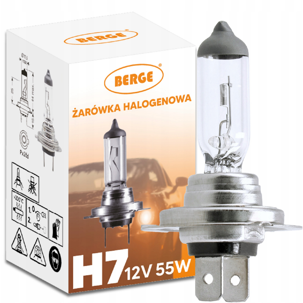 BERGE H7 Halogénová žiarovka - 12V - 55W - teplá biela 3200K - SADA 2 ks.