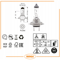 BERGE H7 Halogénová žiarovka - 12V - 55W - teplá biela 3200K - SADA 2 ks.
