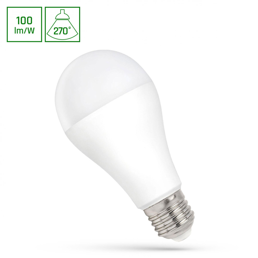 SPECTRUM LED - ŽiarovkaALU - 15W - 1500lm - 270° - 230V - Teplá biela / 3000°K - GLS A65 E-27